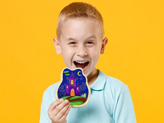 Halloween Cookies Decorating Kit Coloring Gift For Kids Food | 4 Jumbo Cookies + 3 Edible Markers |