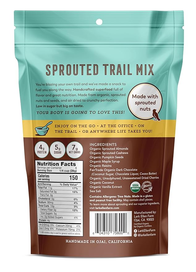 Lark Ellen Farm Sweet and Salty Nut and Seed Trail Mix, Gluten Free Trail Mix Bags, Grain Free
