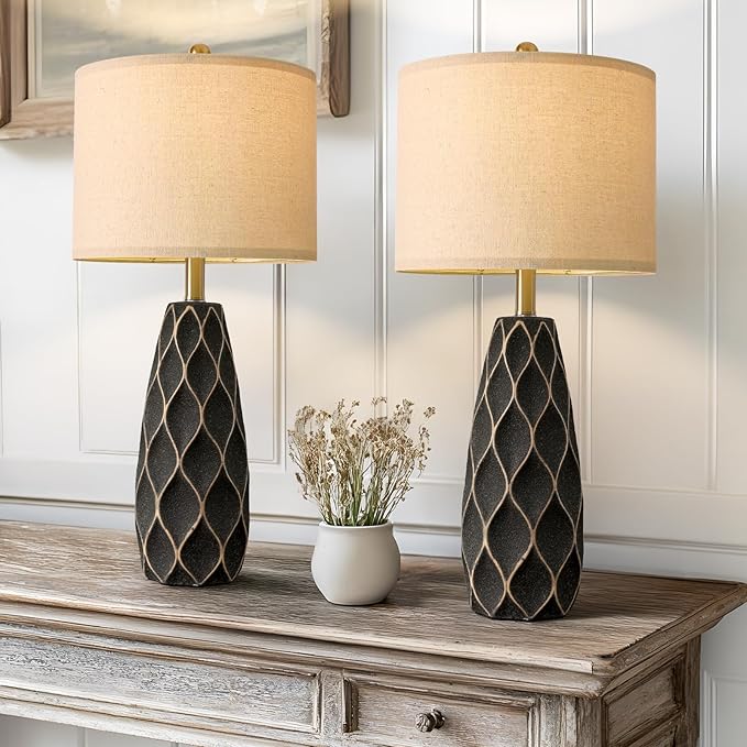 PORTRES 27.5" Ceramic Table Lamps for Bedroom Living Room Lamps Set of 2 Modern Bedside Nightstand