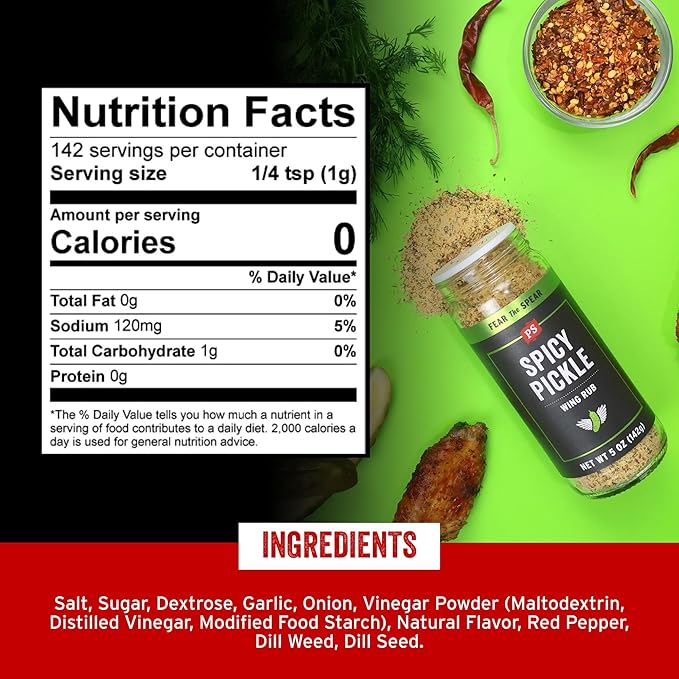 PS Seasoning Spicy Dill Pickle Wing Rub - Hot Chicken Dry Rub with Vinegar, Red Pepper, Dill
