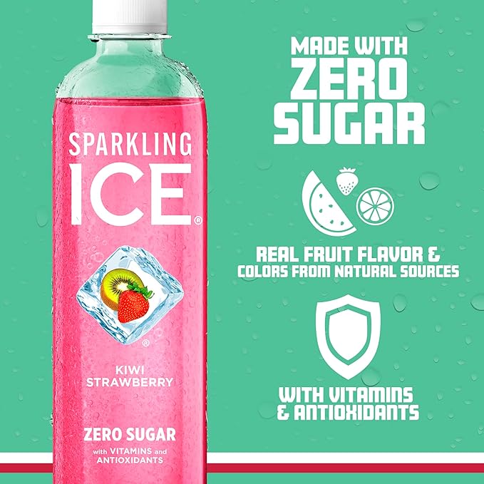Sparkling Ice, Kiwi Strawberry Sparkling Water, Zero Sugar Flavored Water, with Antioxidants and