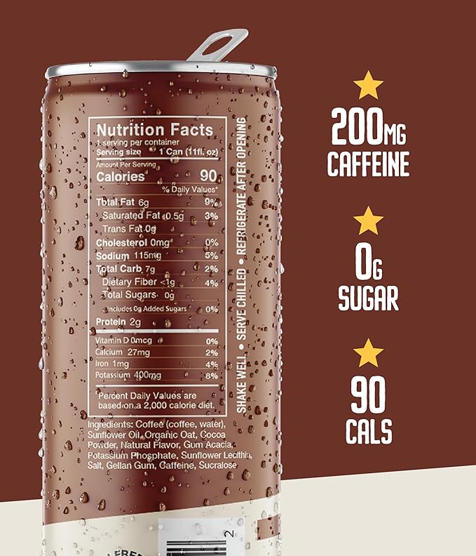 Loco Coffee Mocha Latte 11 Ounce Can, 12 Count | Zero Sugar, 200mg Caffeine | Gluten Free and Dairy