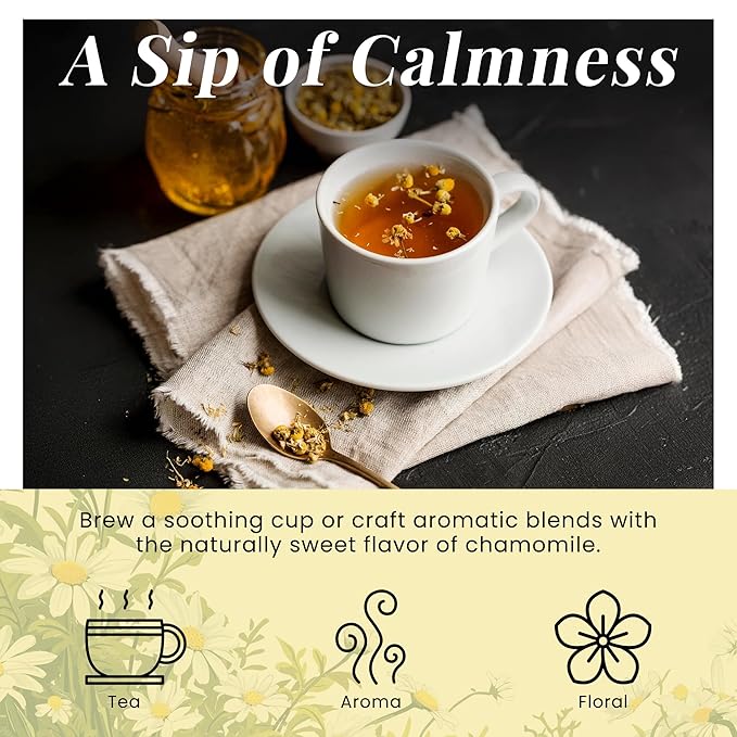 Chamomile Flowers 1 LB, 100% Natural Loose Leaf Chamomile Tea, Whole Dried Flowers for Herbal Tea