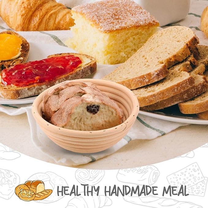 Mini Bread Dough Proofing Basket & Liner (Set of 6, 5 inch), Sourdough Bread Bakery Bowls for