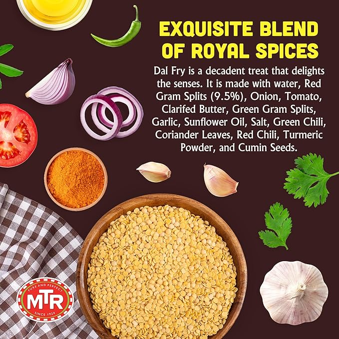 MTR - Minute Meals: Dal Fry - Flavorful Seasoned & Cooked Lentils - Authentic Indian Ready-To-Eat