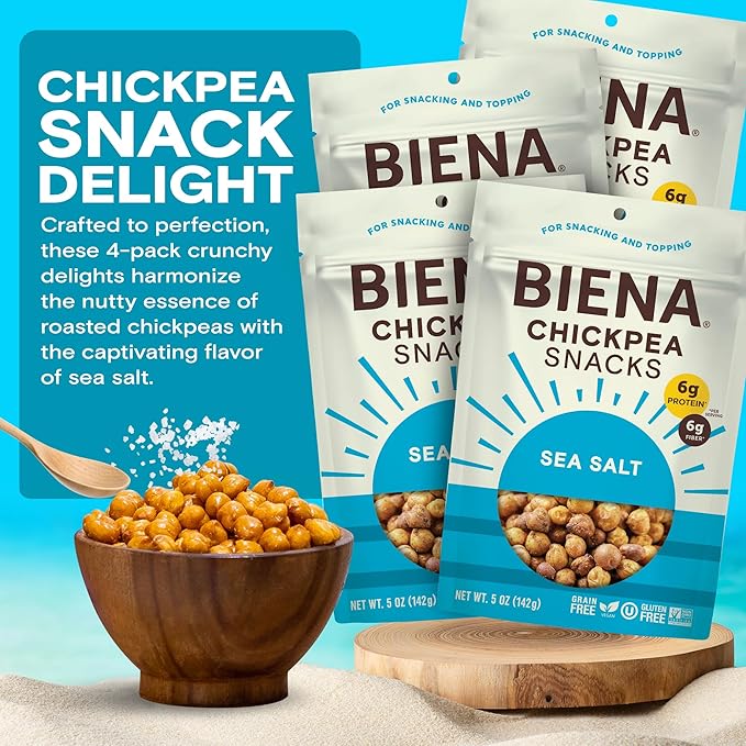 BIENA Chickpea Snacks - Crunchy Roasted Chickpeas - High Fiber Vegan Protein Snacks for Adults and