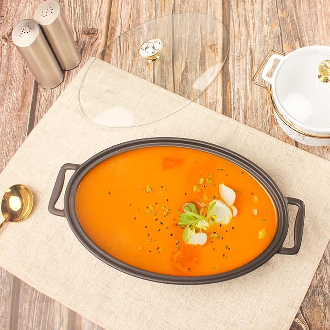 11" X 7.5" Ceramic Oval Casserole Dish with Glass Lid, 1.3 Quart Serving Soup Tureen,Chafing Dish