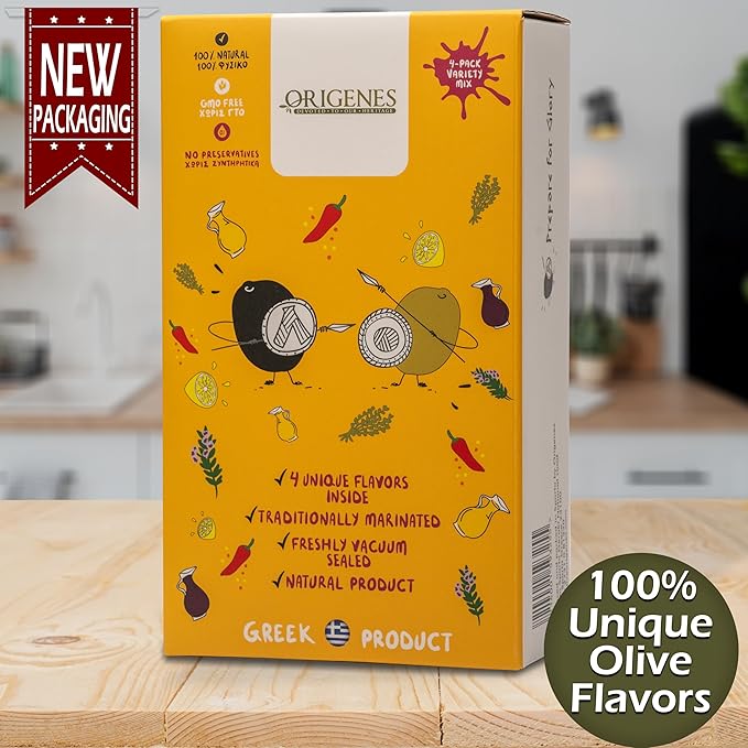 Pack of 4 Variety Mix Olives in Vacuum, 2 Greek Olive Varieties with 4 flavors, Freshly Sealed