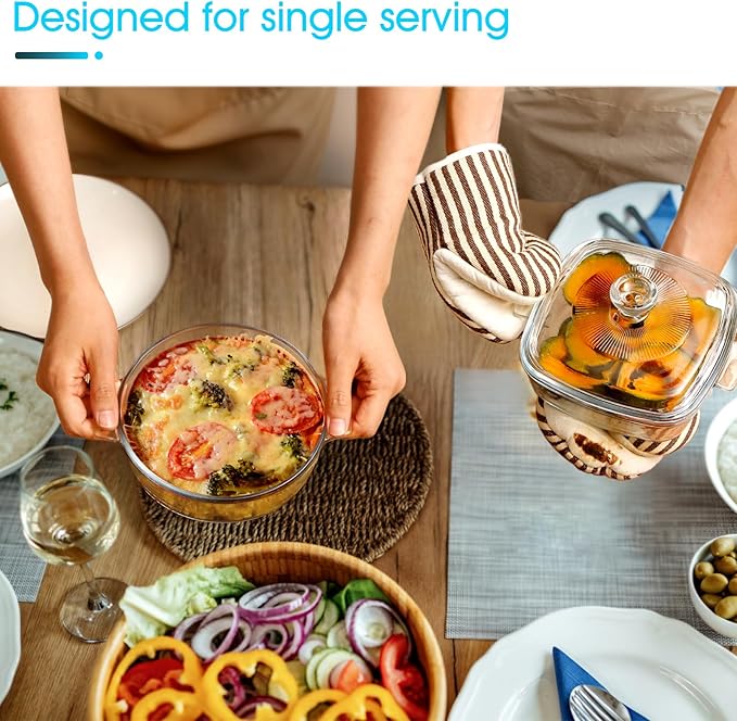 NUTRIUPS Mini Glass Casserole Dish with Lid Oven Safe Covered Round Casserole Dish 6" Glass