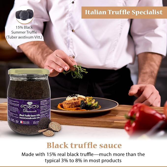 Diamante Italy Black Truffle Sauce with High 15% Black Truffle Content - Authentic Italian Gourmet