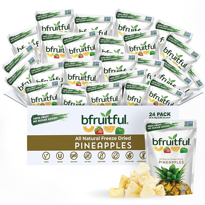 bfruitful Freeze-Dried Pineapple, Freeze Dried Fresh Fruit Bites, Gluten Free, Vegan, Dairy Free