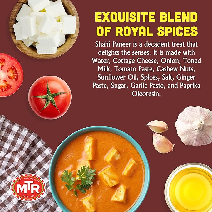 MTR - Shahi Paneer - Mild Tomato Gravy with Cottage Cheese - Authentic Indian Flavors - Flavorful