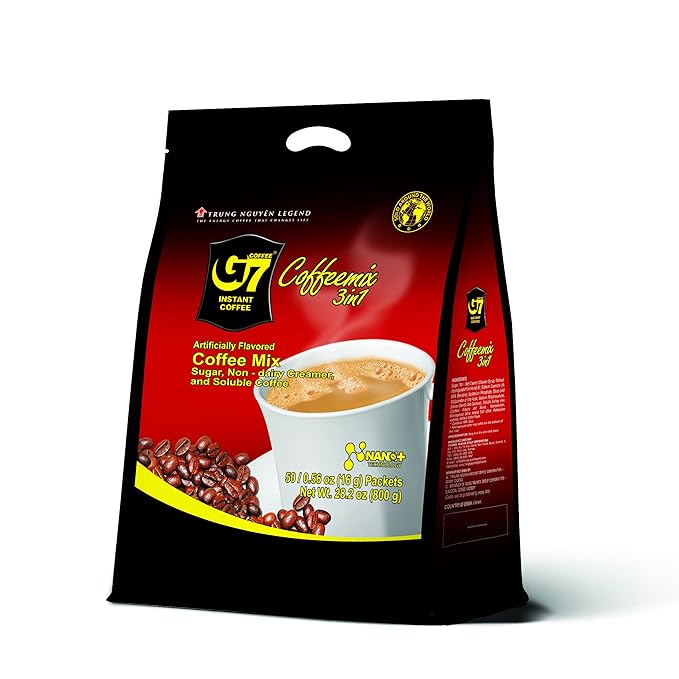 Trung Nguyen G7 Instant Coffee - 3-in-1 Roasted Ground Blend with Creamer & Sugar, Vietnamese