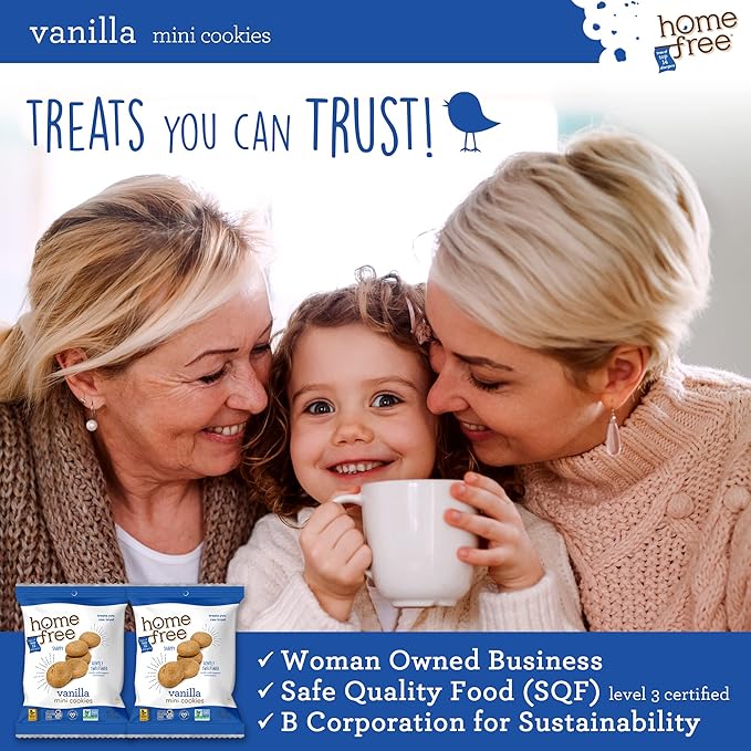 Homefree Treats You Can Trust Gluten Free Mini Cookies, Single Serve, Vanilla, 70% Organic, 1.1