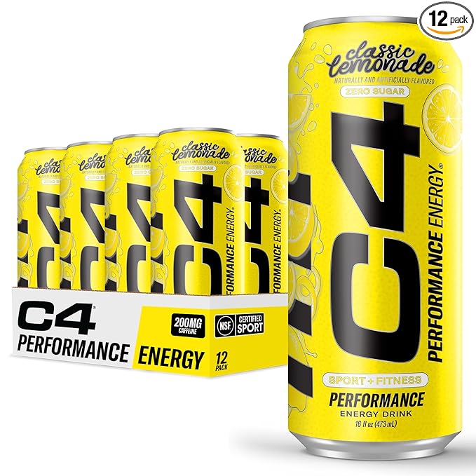 C4 Energy Drink, Lemonade Limited Edition Carbonated, Sugar Free Pre Workout Performance Drink with
