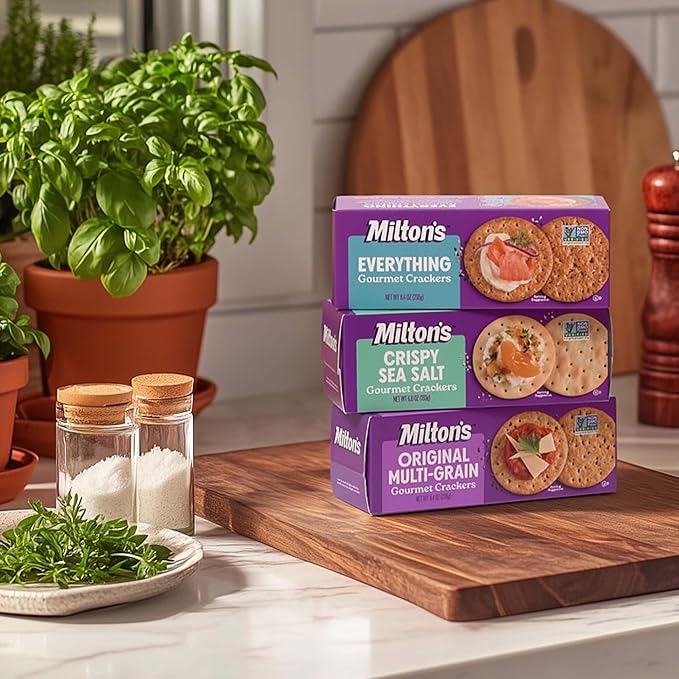 Milton's Gourmet Crackers Variety Bundle (Original Multi-Grain, Everything, Crispy Sea Salt)