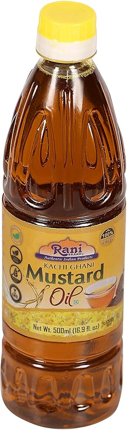 Rani Mustard Oil (Kachi Ghani) 16.9 Ounce (500ml) NON-GMO | Gluten Free | Vegan | 100% Natural |