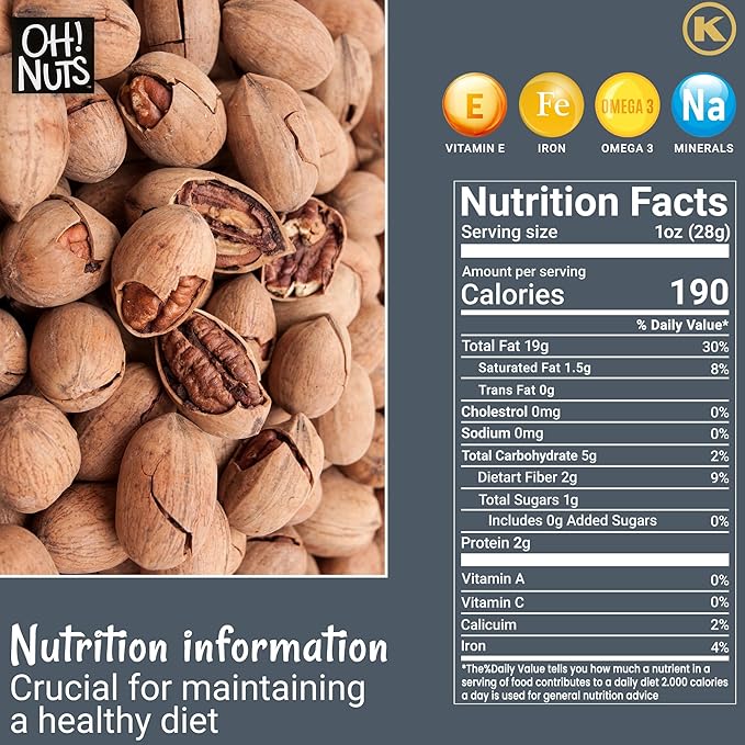 Oh! Nuts Pecans in Shell - Raw - 100% Natural - 2 lb - High-Protein Pecans - Packed in New York