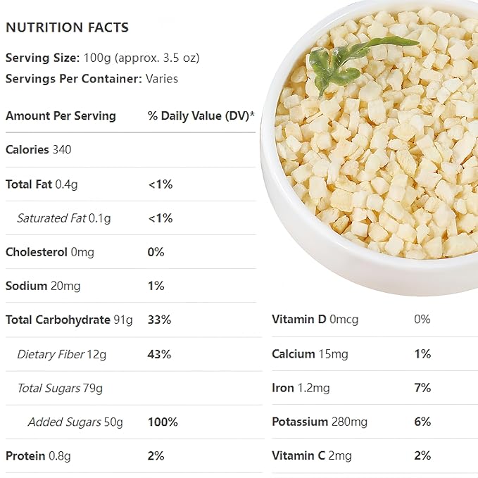 Premium Dehydration Apple Dices 10.6oz (300g) - 100% Dried Apple Slices, No Sugar Added, Crunchy