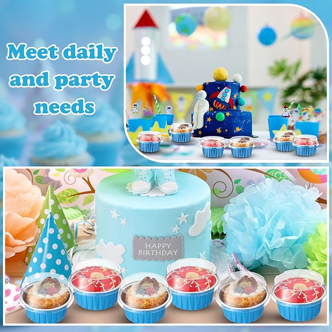 Gejoy 400 Pcs Aluminum Foil Baking Cups with Lids 5 oz Disposable Ramekins Mini Cake Pans Creme