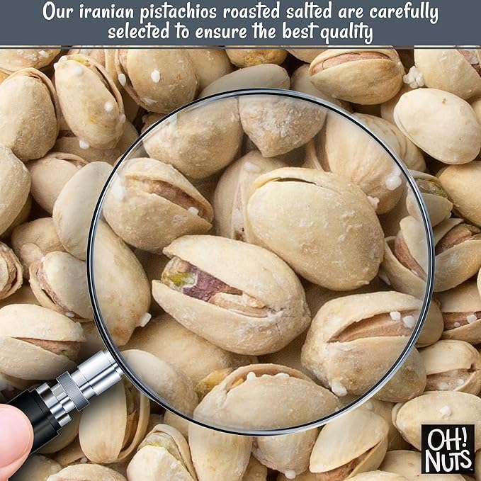 Oh! Nuts Pistachios Iranian Style - Roasted Lightly Salted - 1 lb - Shelled Whole Nuts - Packed in