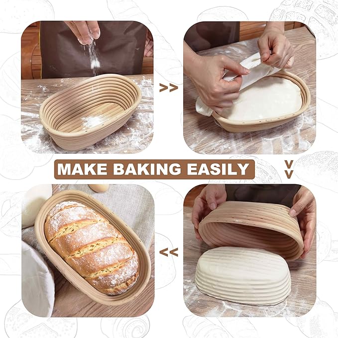 Banneton Bread Proofing Basket,9 Inch Round + 9.8 Inch Oval Sourdough Proofing Baskets with