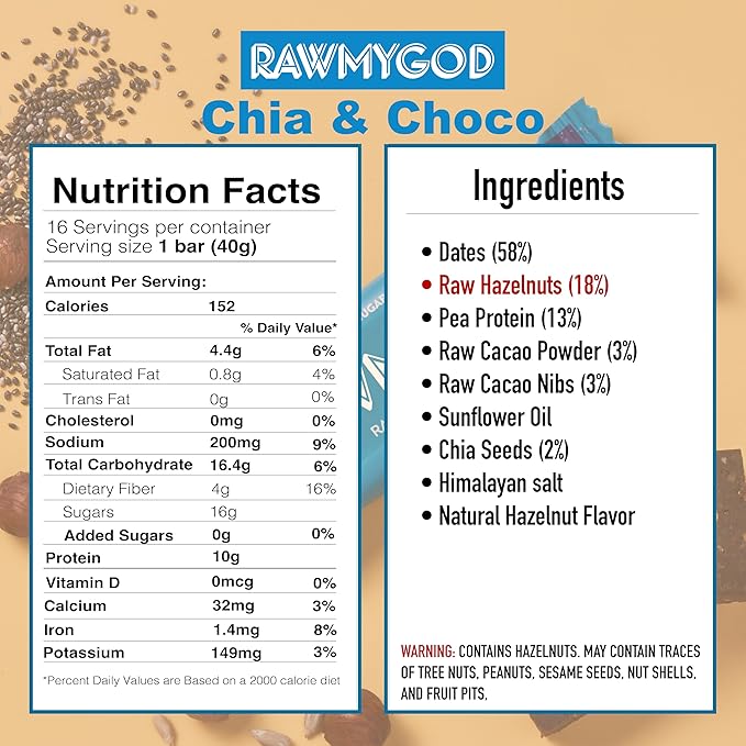 RAWMYGOD Fruit and Nut Bars, Gluten Free, Vegan, No Added Sugar (16 bars, Protein Pack - 4 Orange &