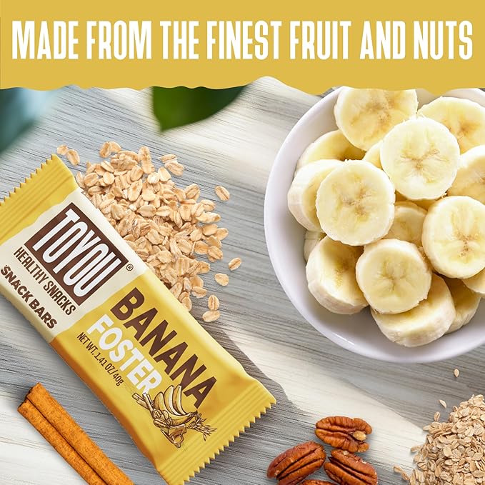 ToYou Chewy Fruit and Nut Bars - Healthy Protein Snacks | Banana Foster - 1.41 Ounce (Pack of 12) |