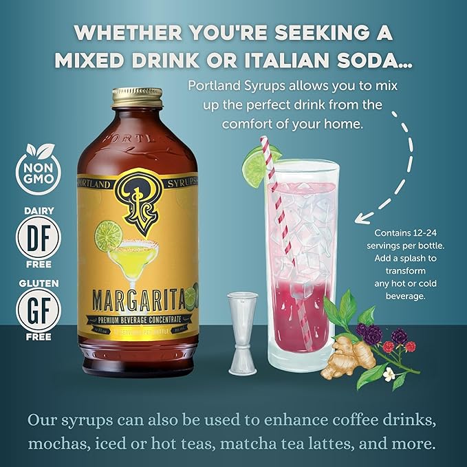 Portland Syrups Margarita Syrup - Craft Cocktail and Mocktail Mixer with Tangerine, Blood Orange
