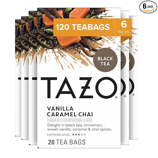 TAZO Chai Tea Bags, Vanilla Caramel Chai, Caffeinated tea, 120 Total Bags (20ct - Pack of 6)