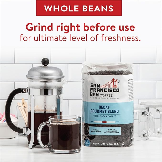 San Francisco Bay Coffee - Decaf Medium-Dark Roast Whole Bean Coffee - Decaf Gourmet Blend (2 lb