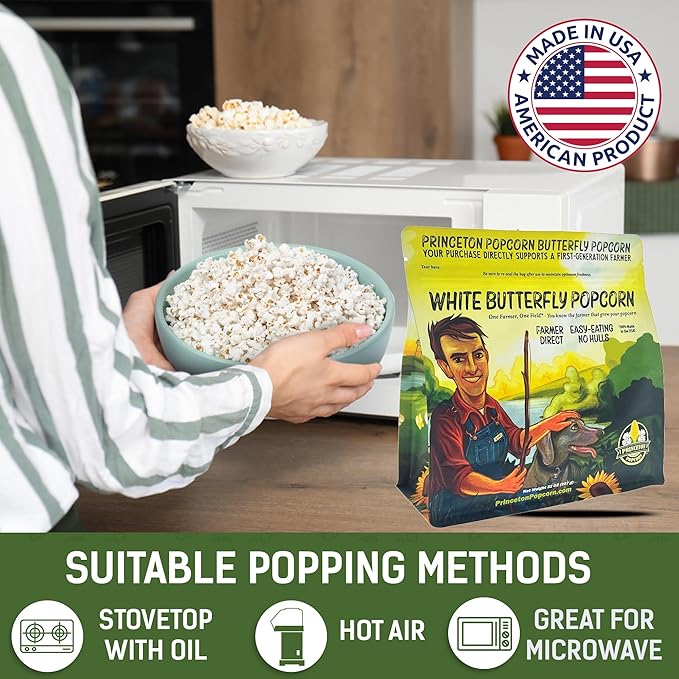Princeton Popcorn Baby White Popcorn Kernels, Tender & Small, Non GMO, Hulless, Farmer Direct