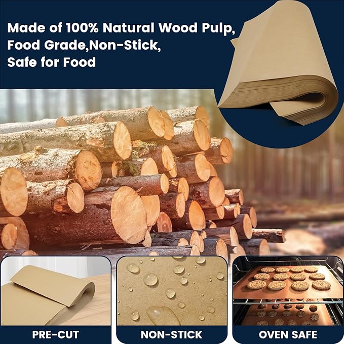 300 PCS Parchment Paper Sheets 12x12 Inch, Unbleached Parchment Paper for Baking, Non-Stick Precut