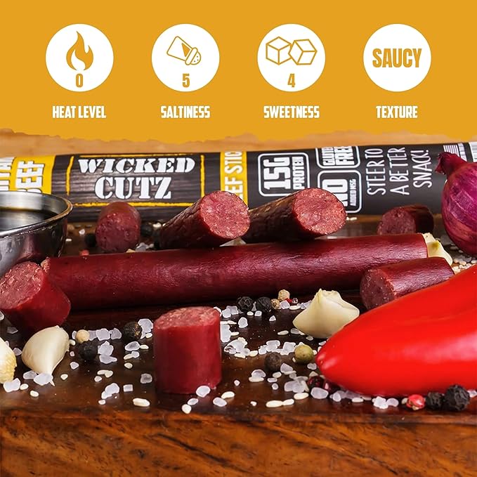 Wicked Cutz Teriyaki Beef Sticks, 15g Protein Per Beef Stick, Tender & Juicy Extra Large Meat