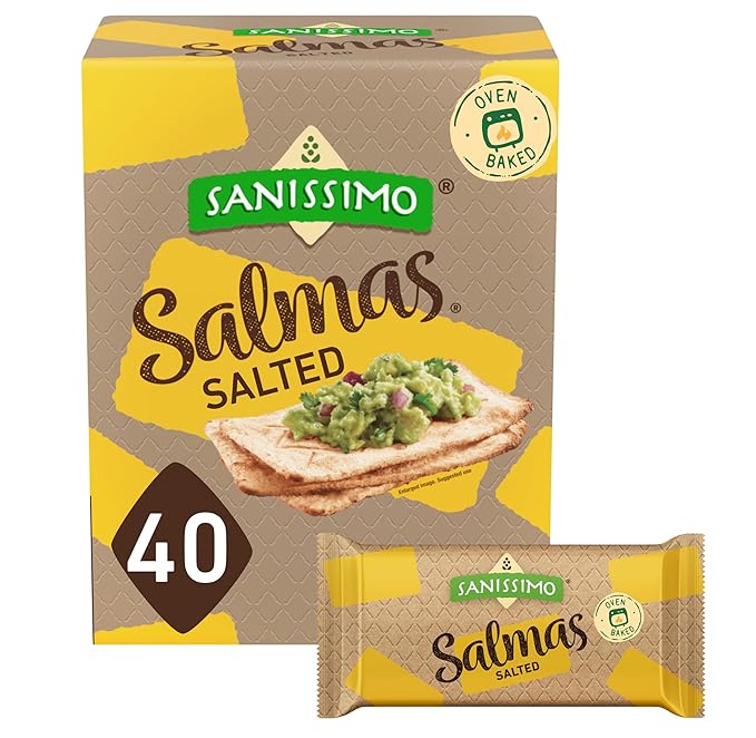 Sanissimo Salmas Salted, 40 packs of 3 Crackers, Oven Baked Corn Crackers, Gluten Free, Non GMO