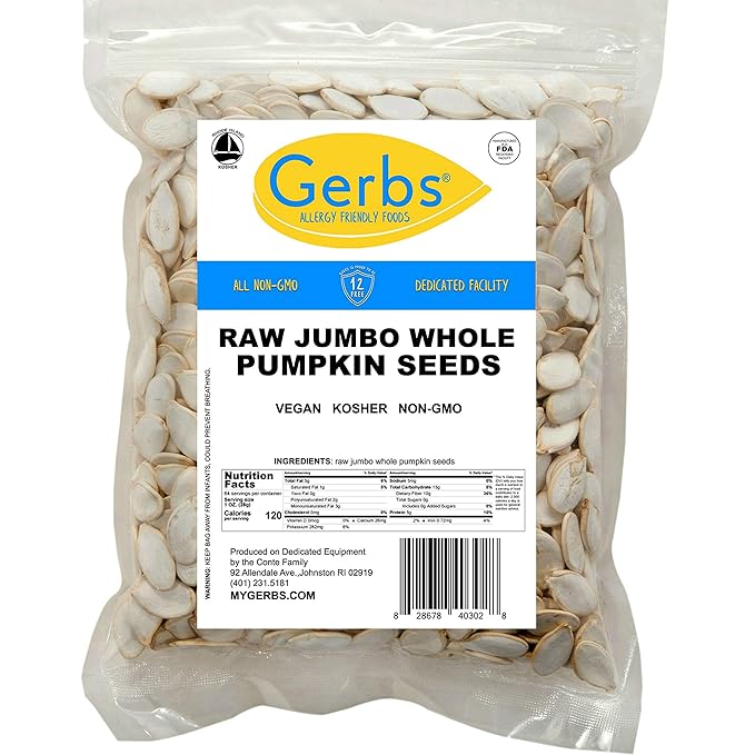 Jumbo Raw Pumpkin Seeds in Shell by Gerbs - 4 LBS - Top 11 Food Allergen Free & Non GMO - Vegan &