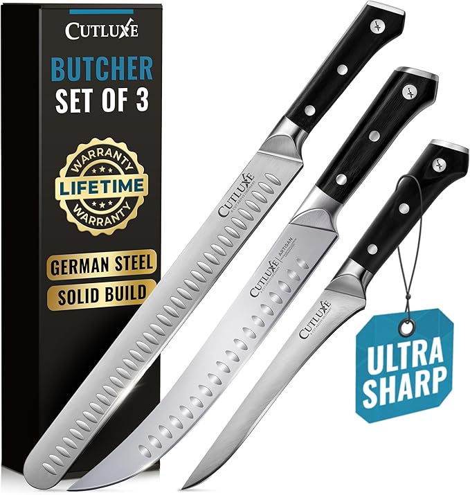 Cutluxe Butcher Knife Set – BBQ Brisket, Breaking & Boning Knife – Slicing Carving Knife Set for