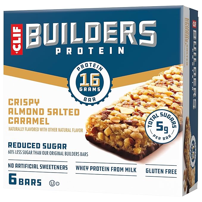 CLIF BUILDERS Protein Bars - Crispy Almond Salted Caramel - Reduced Sugar - Gluten Free - 16g