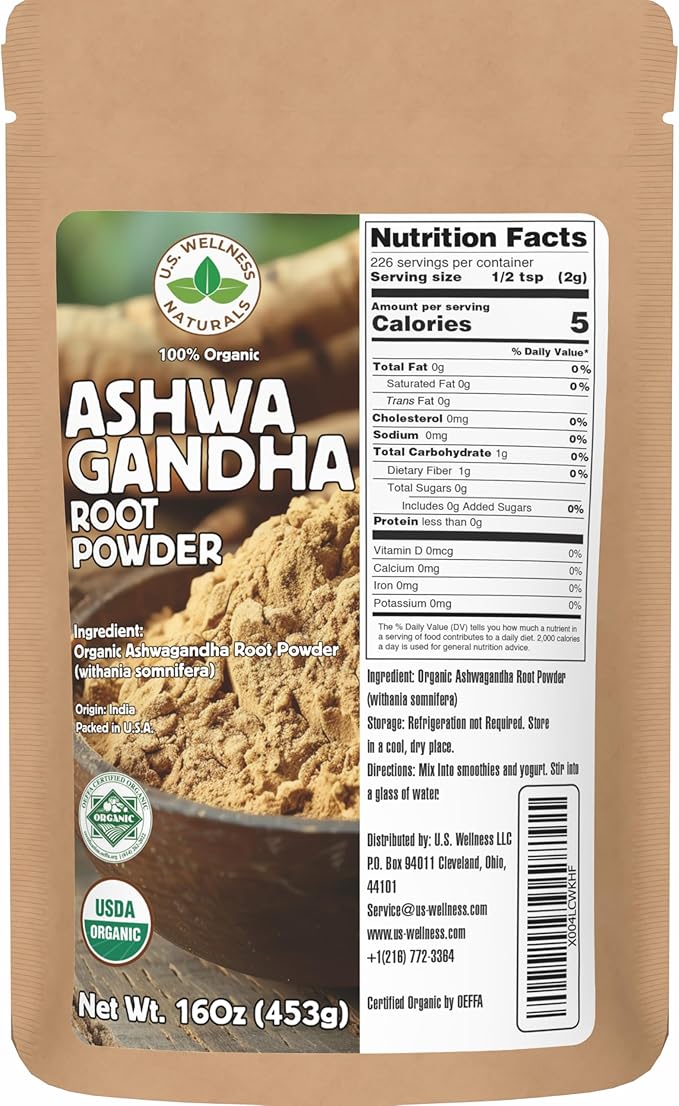Organic Ashwagandha Root Powder | 1 Pound, No Filler, No Additives| Resealable Powder-Friendly Bag