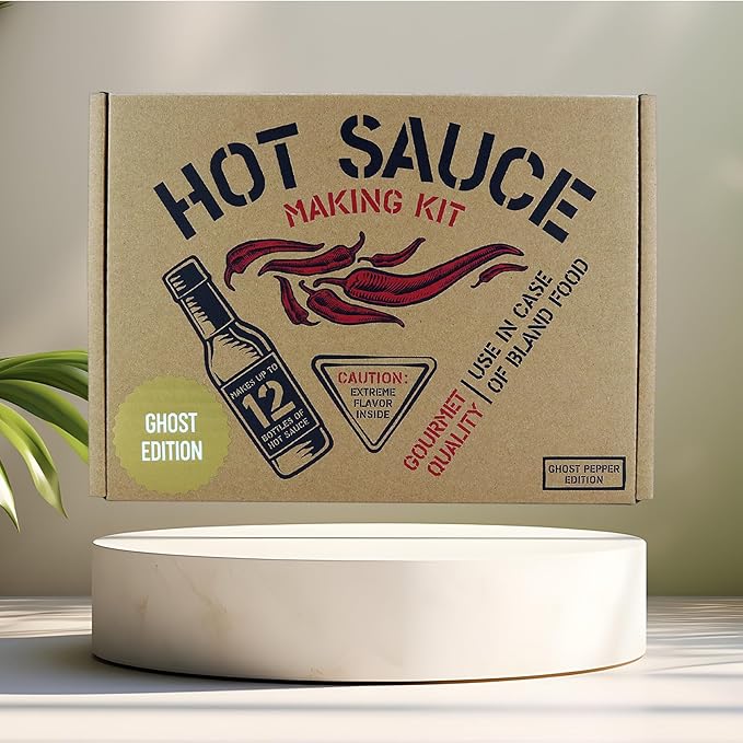 Deluxe Hot Sauce Making Kit, Ghost Pepper Edition, Gourmet Spice Blend, 3 Bottles, Fun Labels, Make