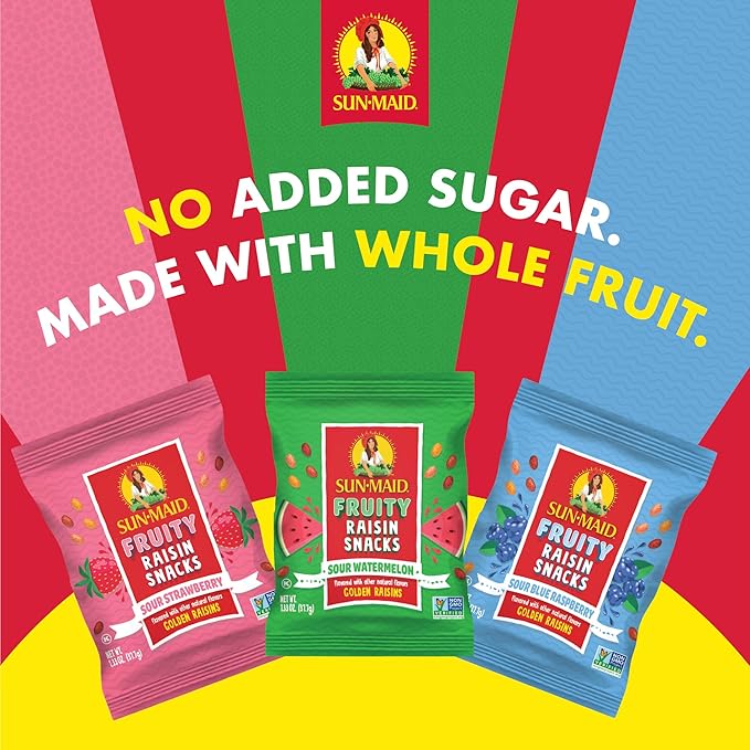 Sun-Maid Fruity Raisin Snack Variety Pack - Sour Strawberry, Watermelon & Blue Raspberry - (24