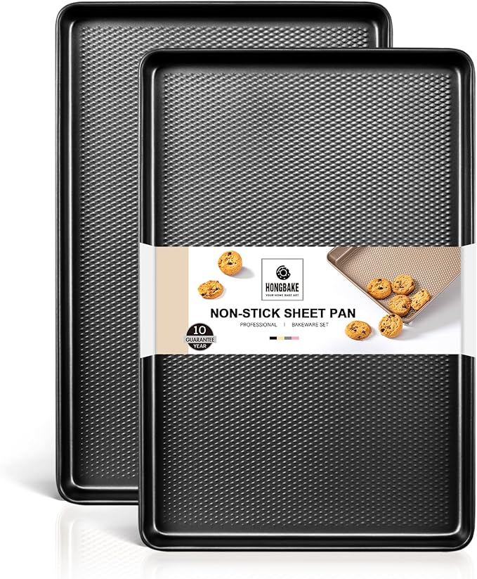 HONGBAKE 2 Pack Half Sheet Pan Set, 1/2 Cookie Sheets for Baking with Diamond Texture, 17.5" x 12"