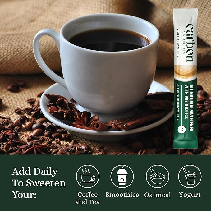 Carbon Sweeteners Stevia Powder Sweetener Packets with an Inulin Supplement - Good Source of