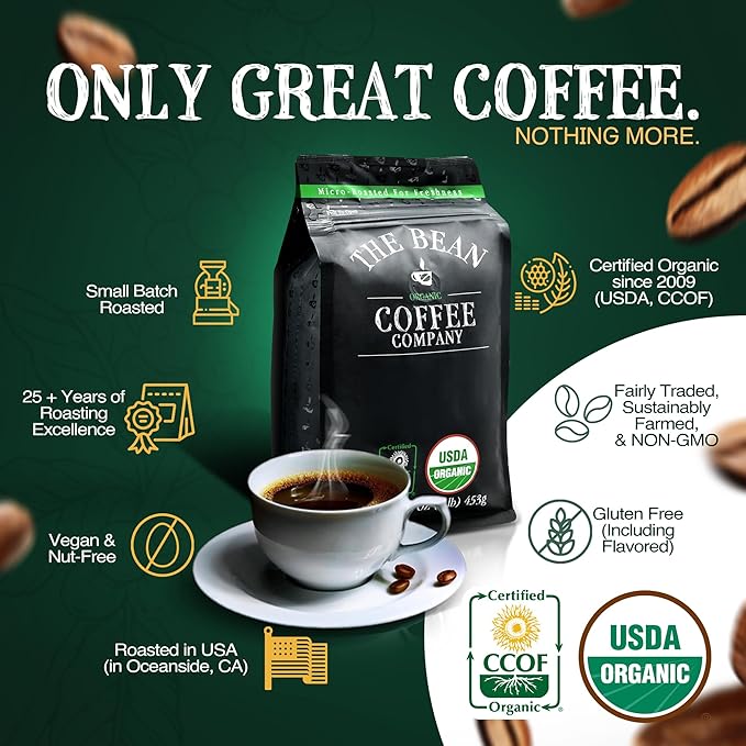 The Bean Organic Coffee Company Chocolate Macadamia Nut, Medium Roast, Ground Coffee, 16-Ounce Bags