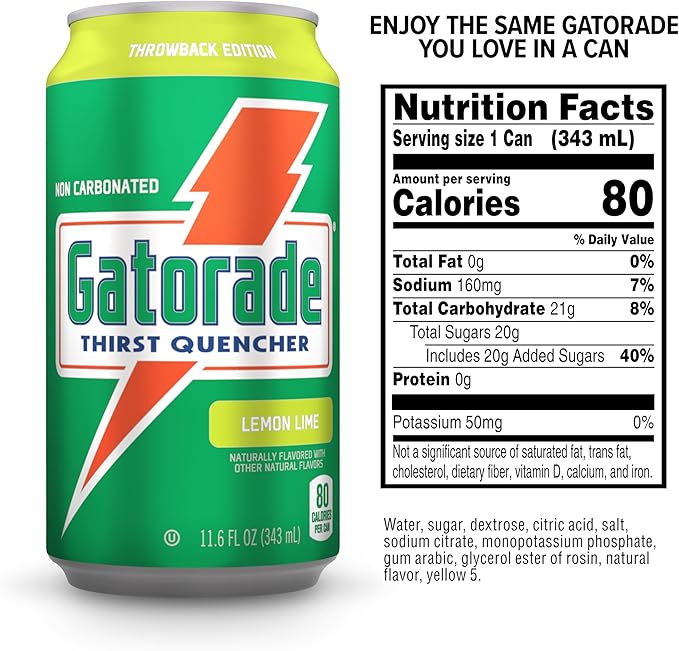 Gatorade Thirst Quencher, Lemon-Lime, 12 Fl Oz Cans (Pack of 18)