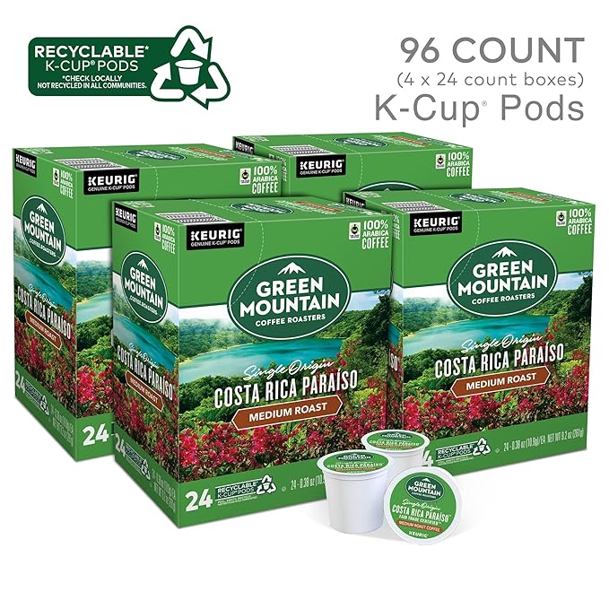 Green Mountain Coffee Roasters Costa Rica Paraiso Single-Serve K-Cup Pods, Medium Roast Coffee, 96