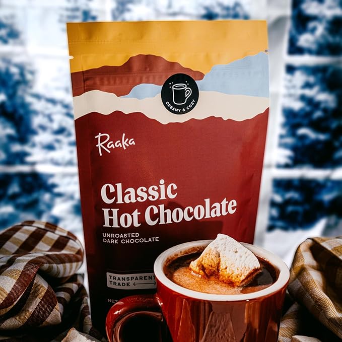 Raaka Premium Hot Chocolate Mix - Vegan, Organic, Gluten and Dairy Free - Lightly Sweetened Gourmet