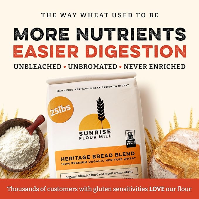 Sunrise Flour Mill Heritage Organic Bread Flour Blend - 25 lbs | Organic Unbleached Bread Flour