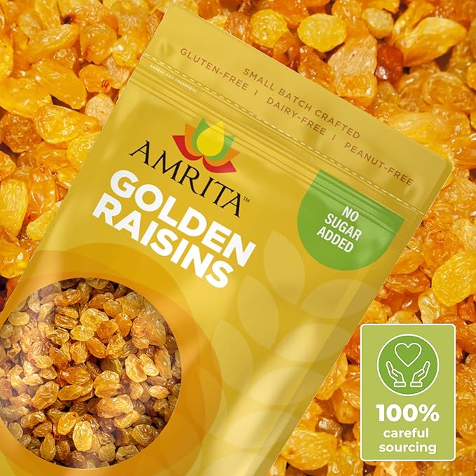 Amrita Golden Raisins 2 lb | No Added Sugar, Naturally Sweet, Gluten Free Dried Sultanas, Kishmish