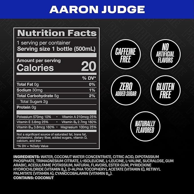 PRIME Hydration Aaron Judge, Sports Drinks, Electrolyte Enhanced for Replenishing Fluids, 250mg